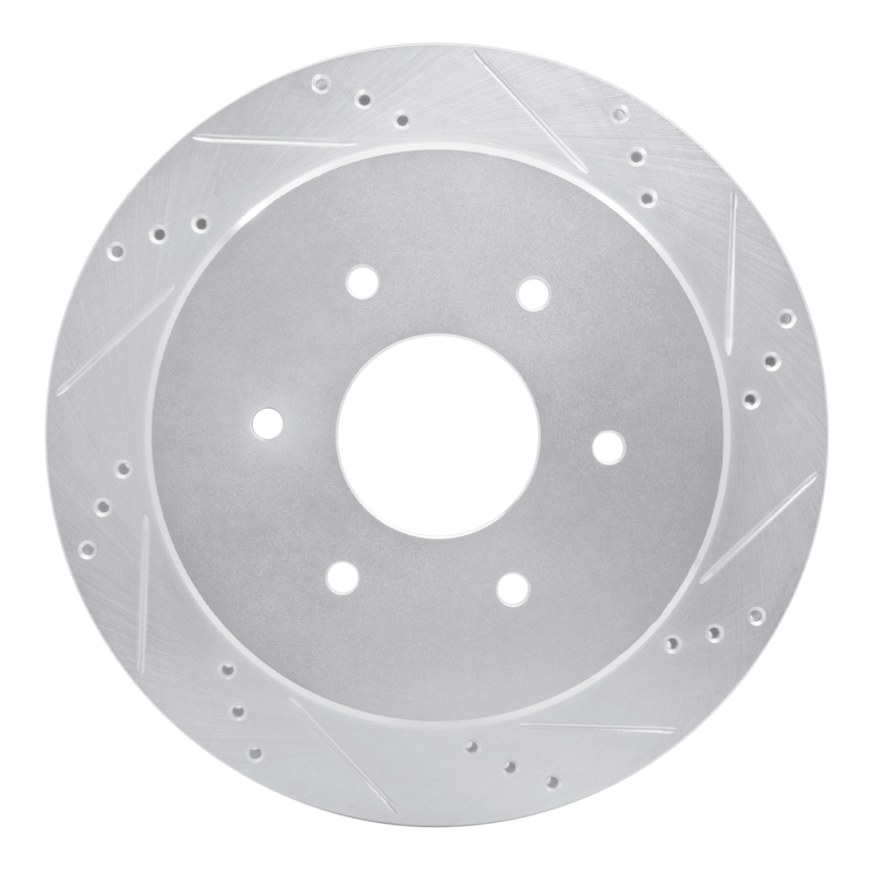 Nissan Titan Brake Rotor (1) - Rear Right - R1 Concepts - Drilled & Slotted - Silver - `17-`24